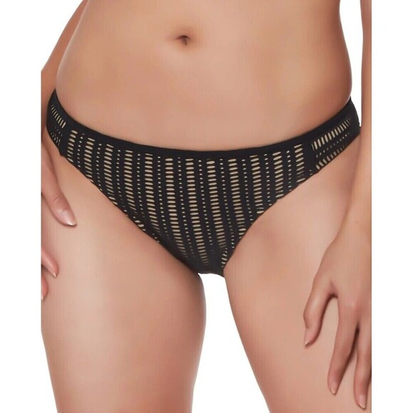 Bar III Other - New Bar III Womens Sz L Black Nude Swim Bottom Crochet Side Tab Hipster Bikini